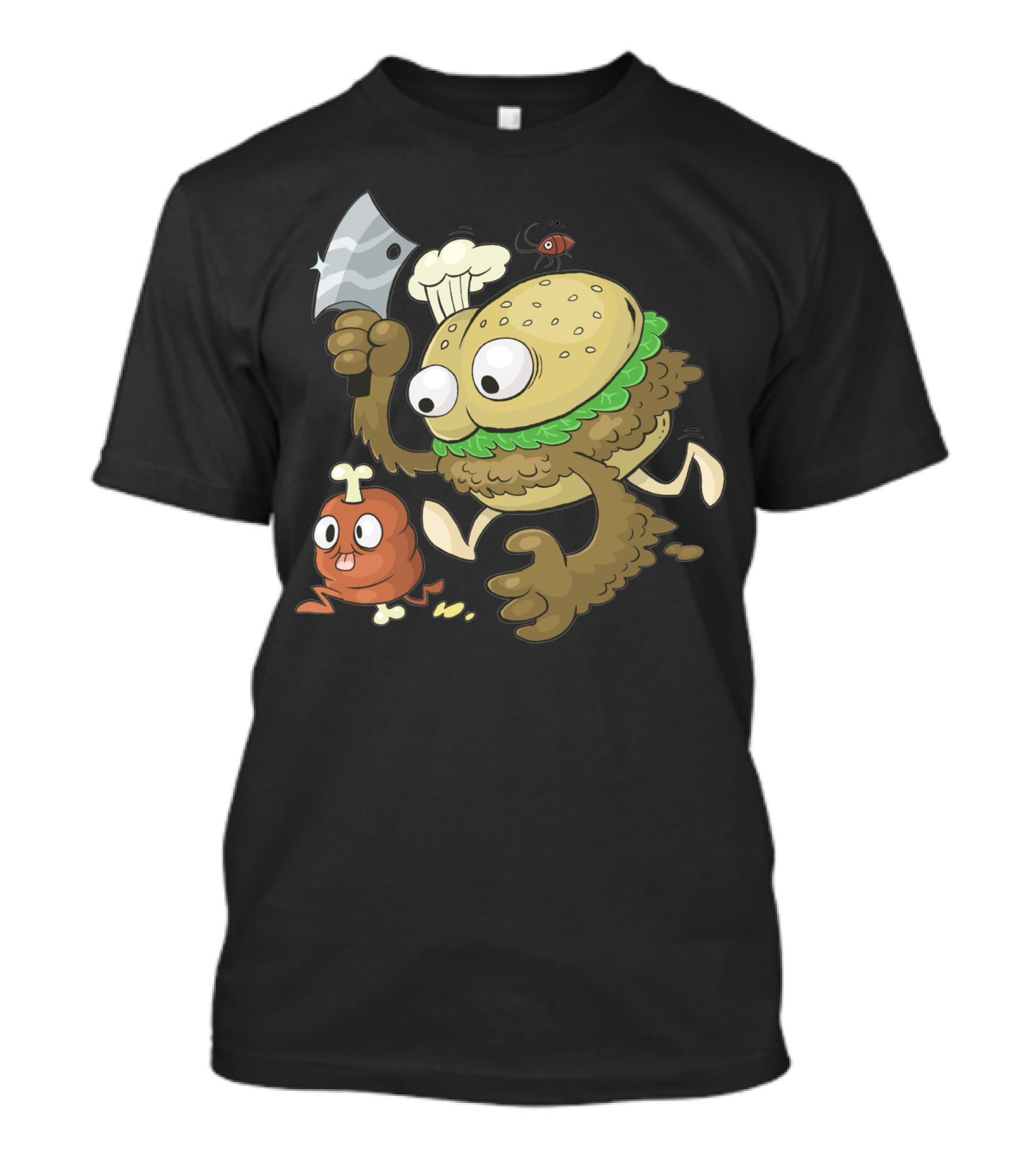 Cahtch A Meat Burger Monster Chef With Cleaver Chasing Chicken Nugget T-Shirt