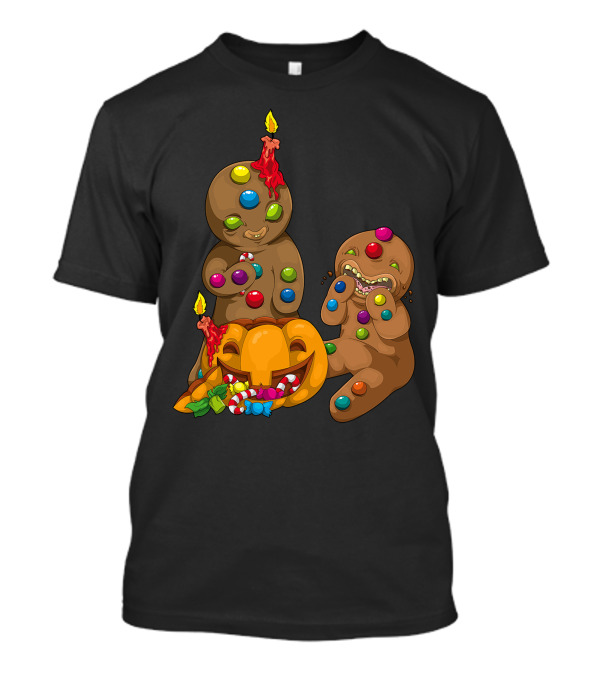 Candy Pumpkin Gingerbread Men With Candies And Jack-O'-Lantern T-Shirt