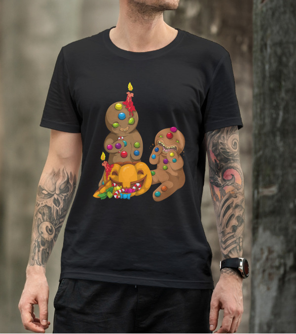 Candy Pumpkin Gingerbread Men With Candies And Jack-O'-Lantern T-Shirt