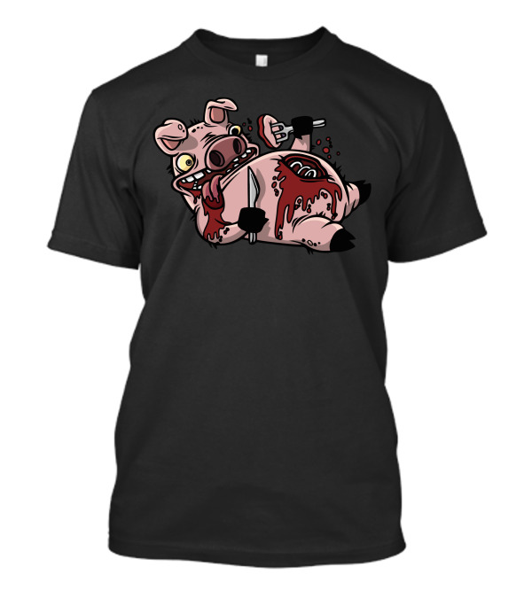 Cannibalistic Piggy Holding Knife And Fork With Blood And Bones T-Shirt