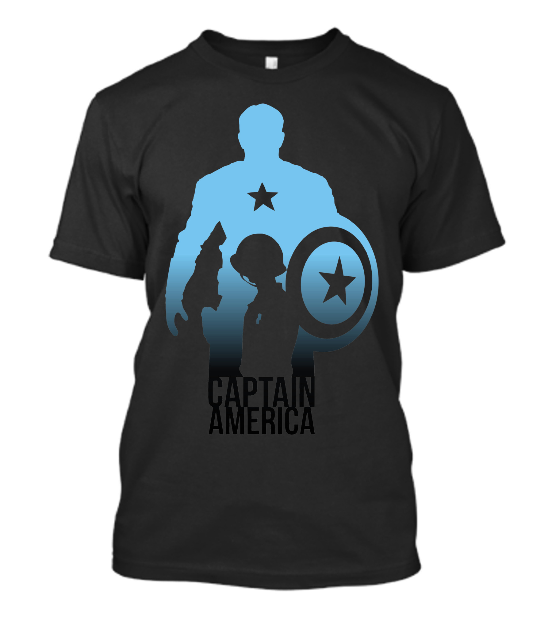 Captain America Silhouette And Shield Ombre Blue Black T-Shirt