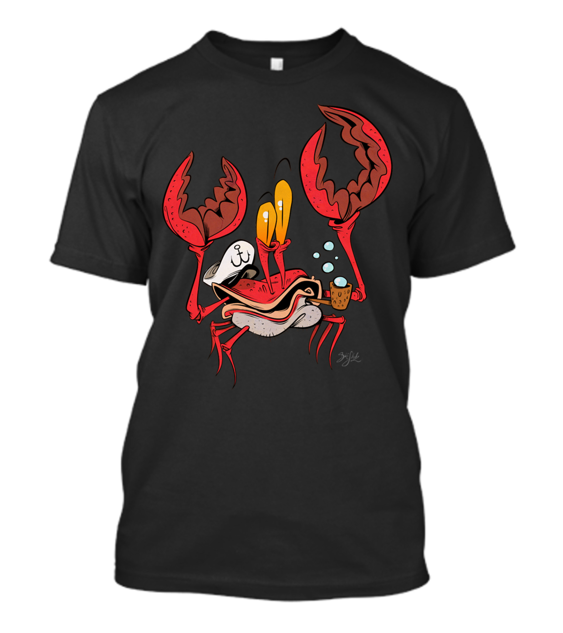 Captain Crabby Pipe Bubble Smiling Crustacean In Sailor Hat T-Shirt