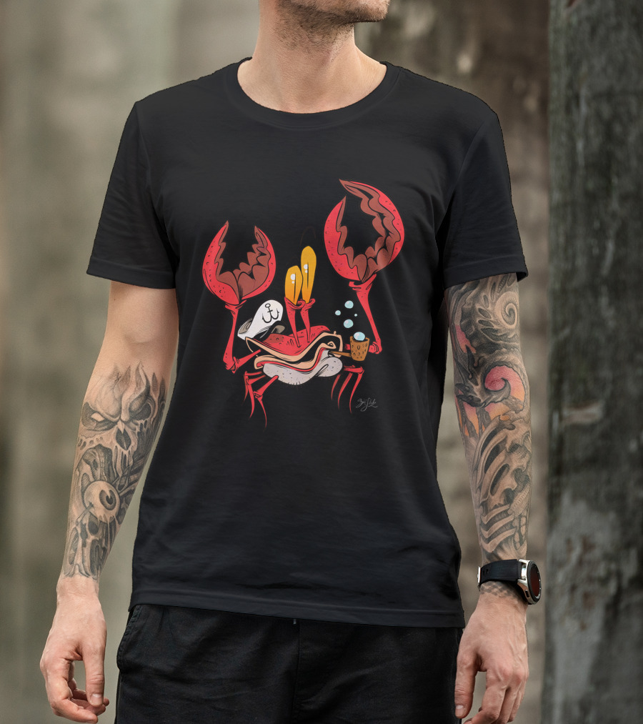 Captain Crabby Pipe Bubble Smiling Crustacean In Sailor Hat T-Shirt
