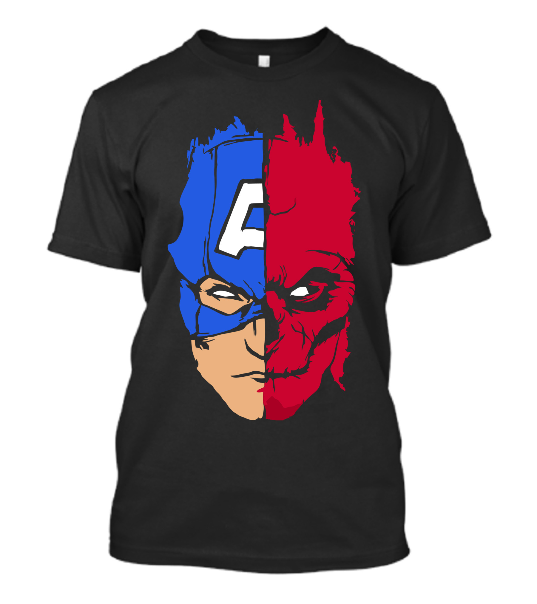 Captain America Vs Hydra Red Skull Half-Face Split T-Shirt