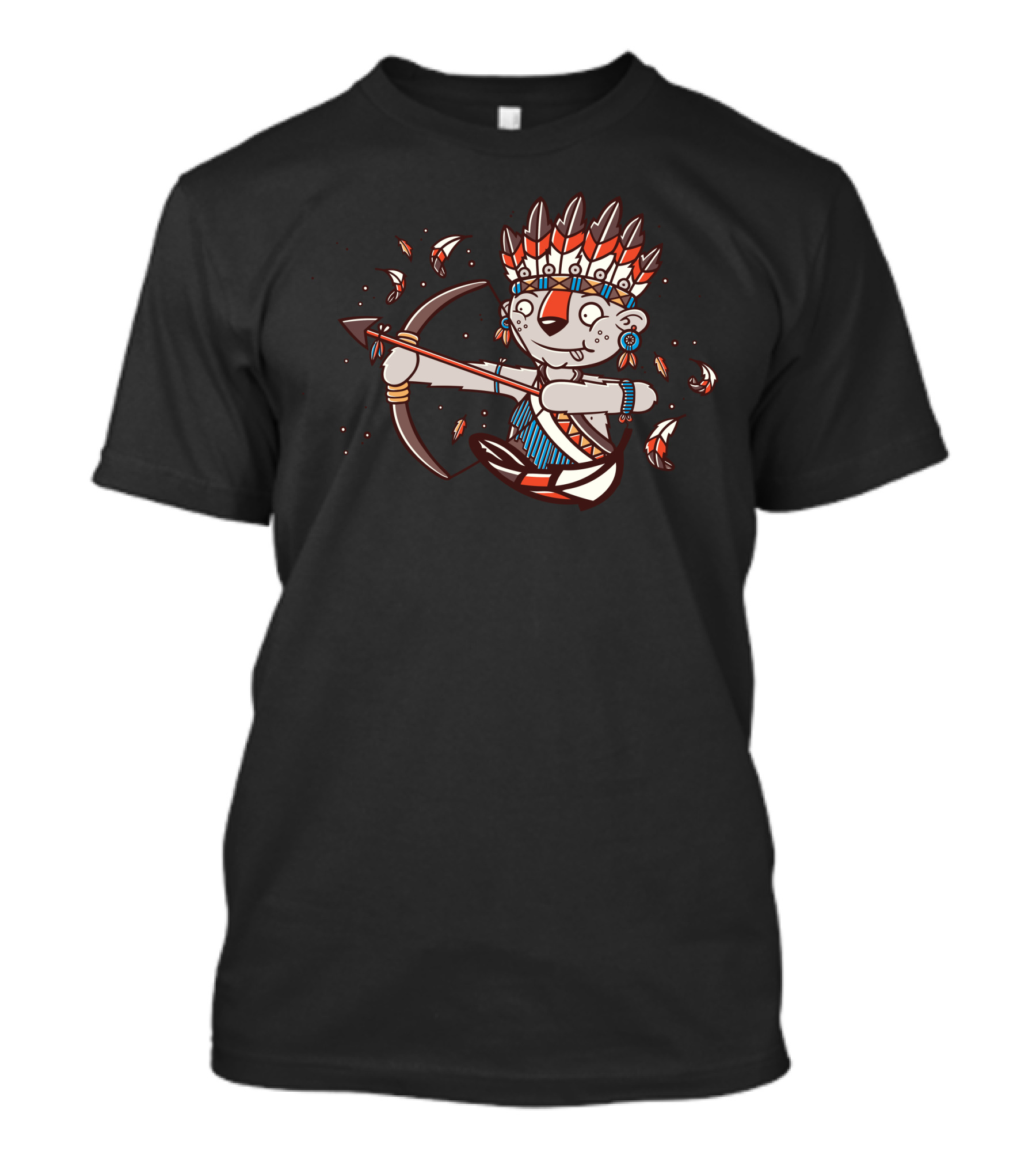 Catkin Tribal Archer With Feather Headdress And Bow And Arrow T-Shirt