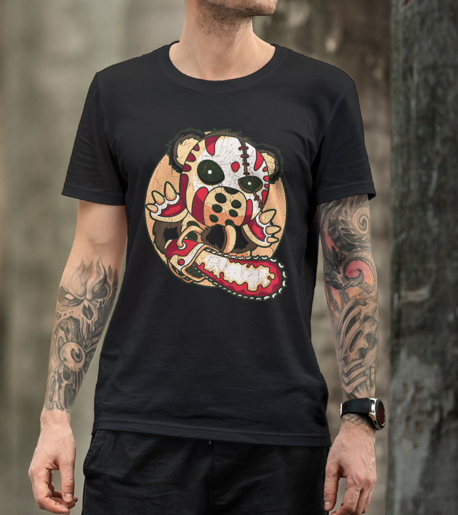 Chainsaw Bear In Hockey Mask With Red Stripes T-Shirt