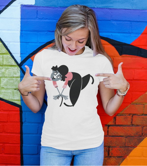 Charlie Chaplin Cartoon Character Black Bowler Hat Pink T-Shirt