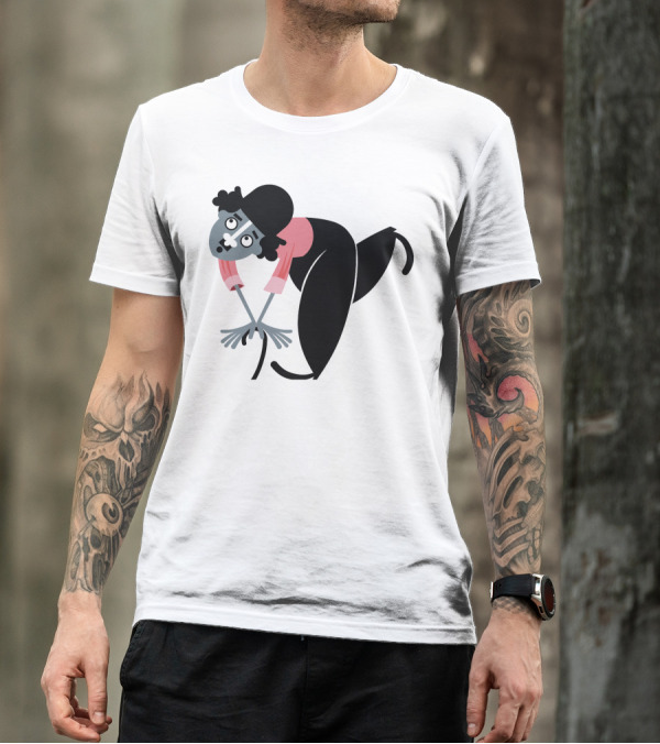 Charlie Chaplin Cartoon Character Black Bowler Hat Pink T-Shirt