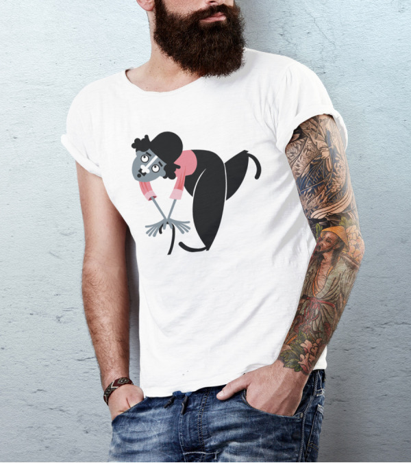 Charlie Chaplin Cartoon Character Black Bowler Hat Pink T-Shirt
