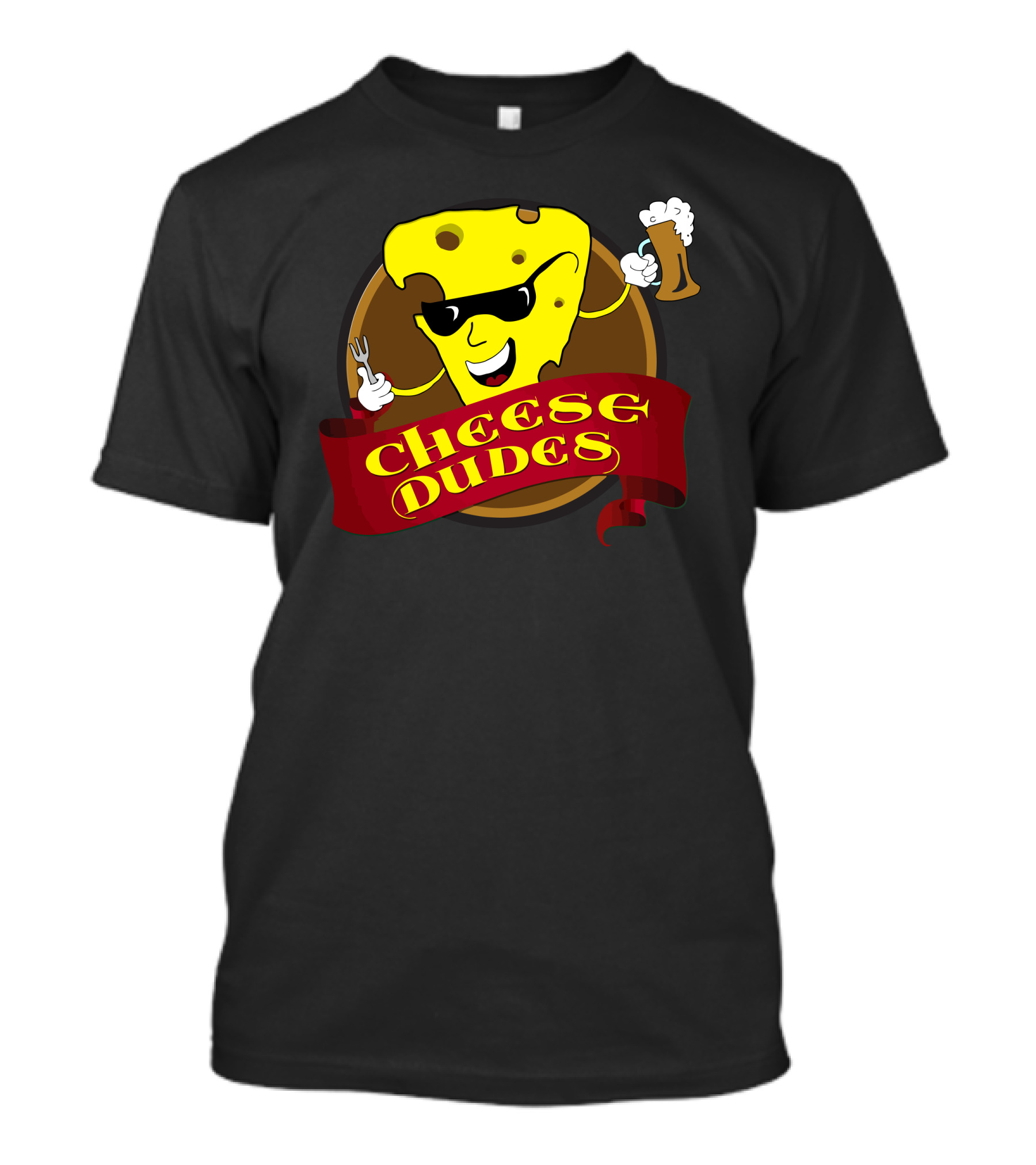 Cheese Dudes Cool Cheese Character With Shades Holding Beer And Fork T-Shirt