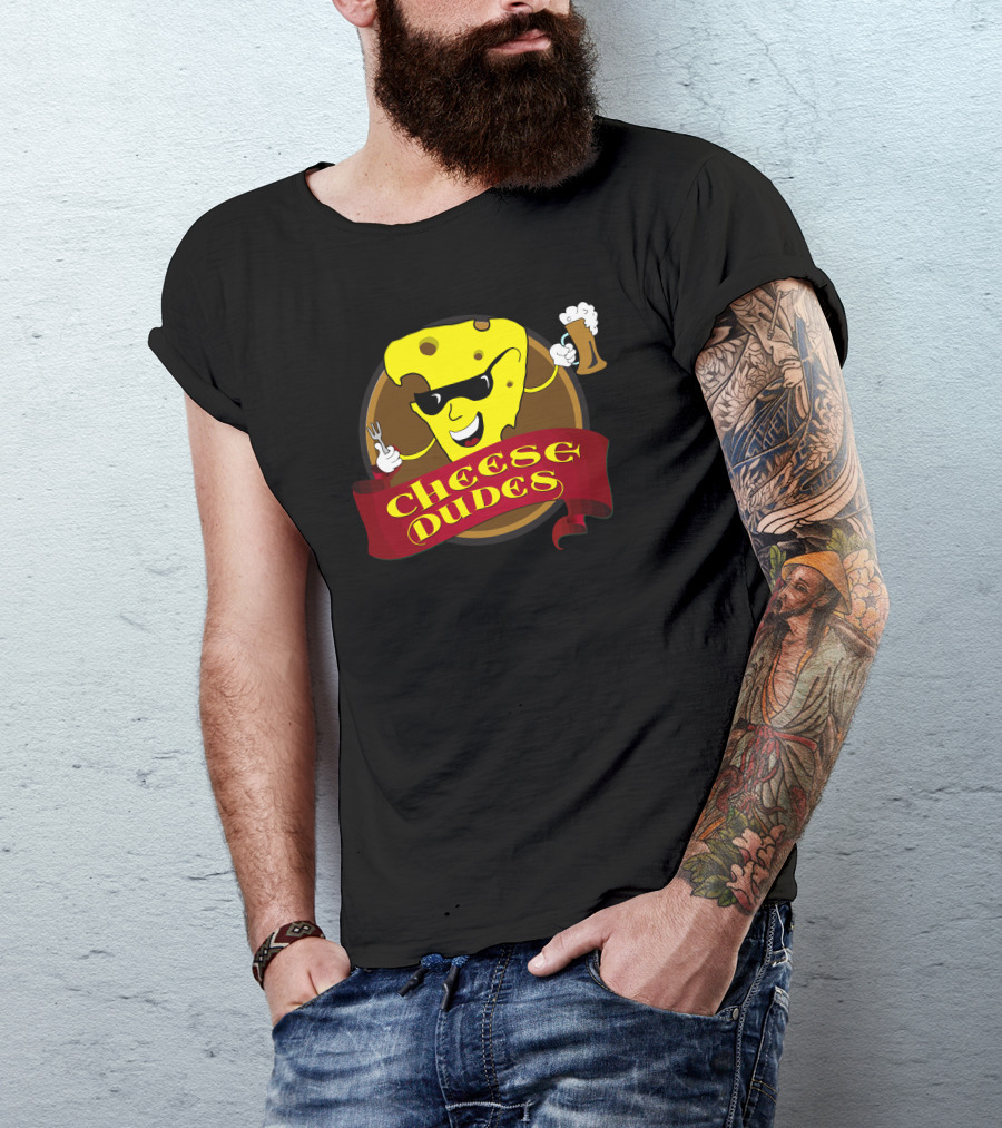 Cheese Dudes Cool Cheese Character With Shades Holding Beer And Fork T-Shirt
