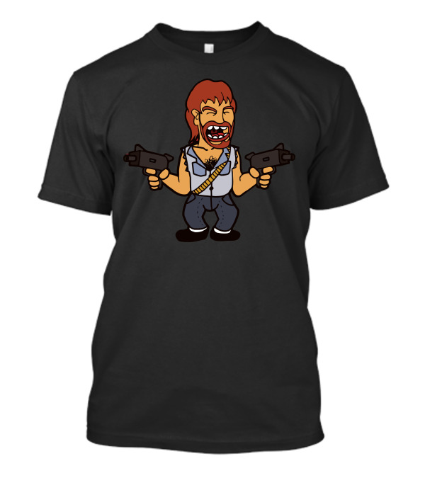 Chuck Norris Fact Rouge Cartoon Double Guns Character T-Shirt