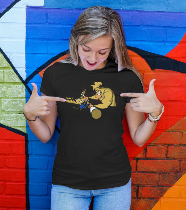 Combat To The Death Cartoon Characters Battling With Baseball Bat T-Shirt
