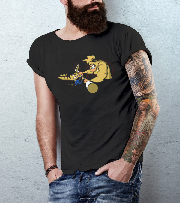 Combat To The Death Cartoon Characters Battling With Baseball Bat T-Shirt