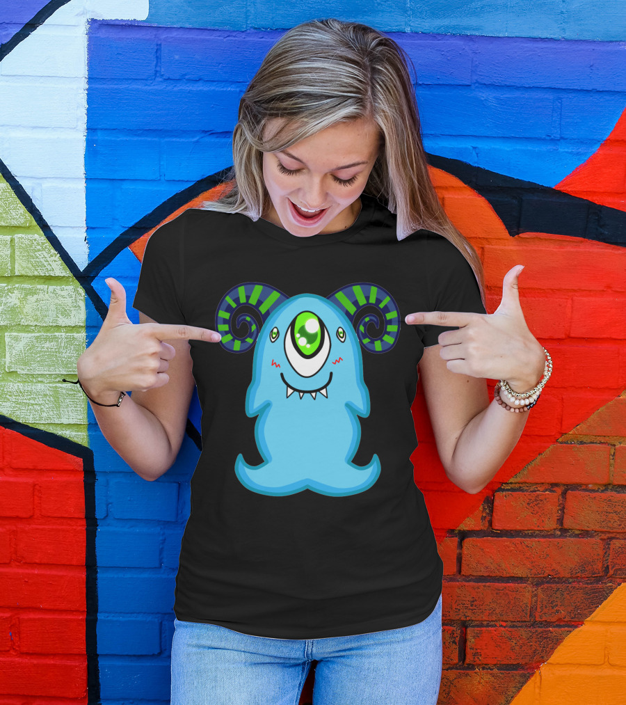 Smiling Cyclops Monster With Striped Horns T-Shirt