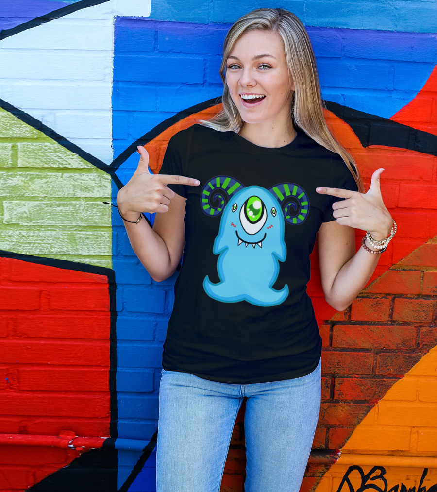 Smiling Cyclops Monster With Striped Horns T-Shirt