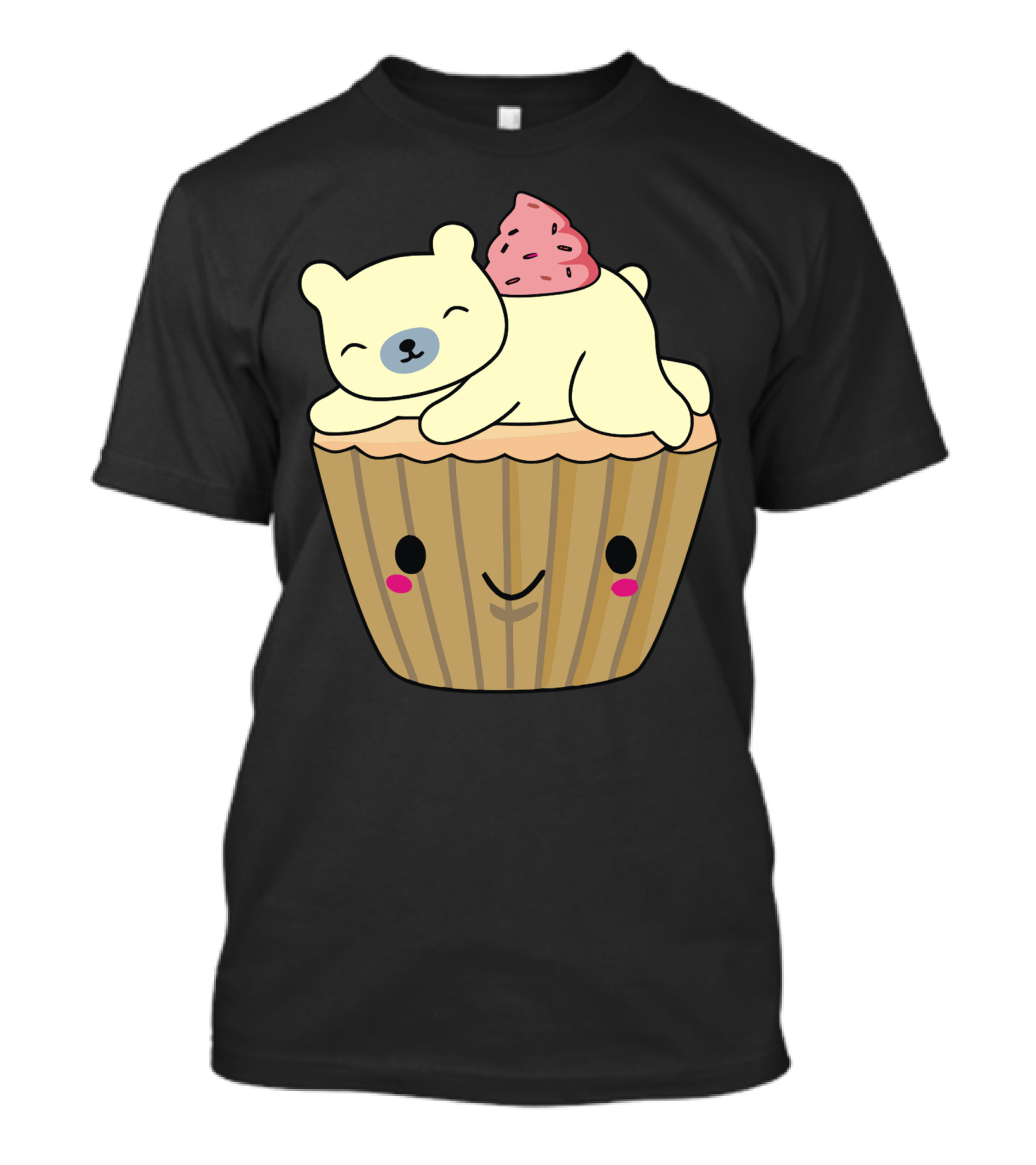 Cute Polar Bear Resting On Smiling Cupcake With Pink Frosting T-Shirt