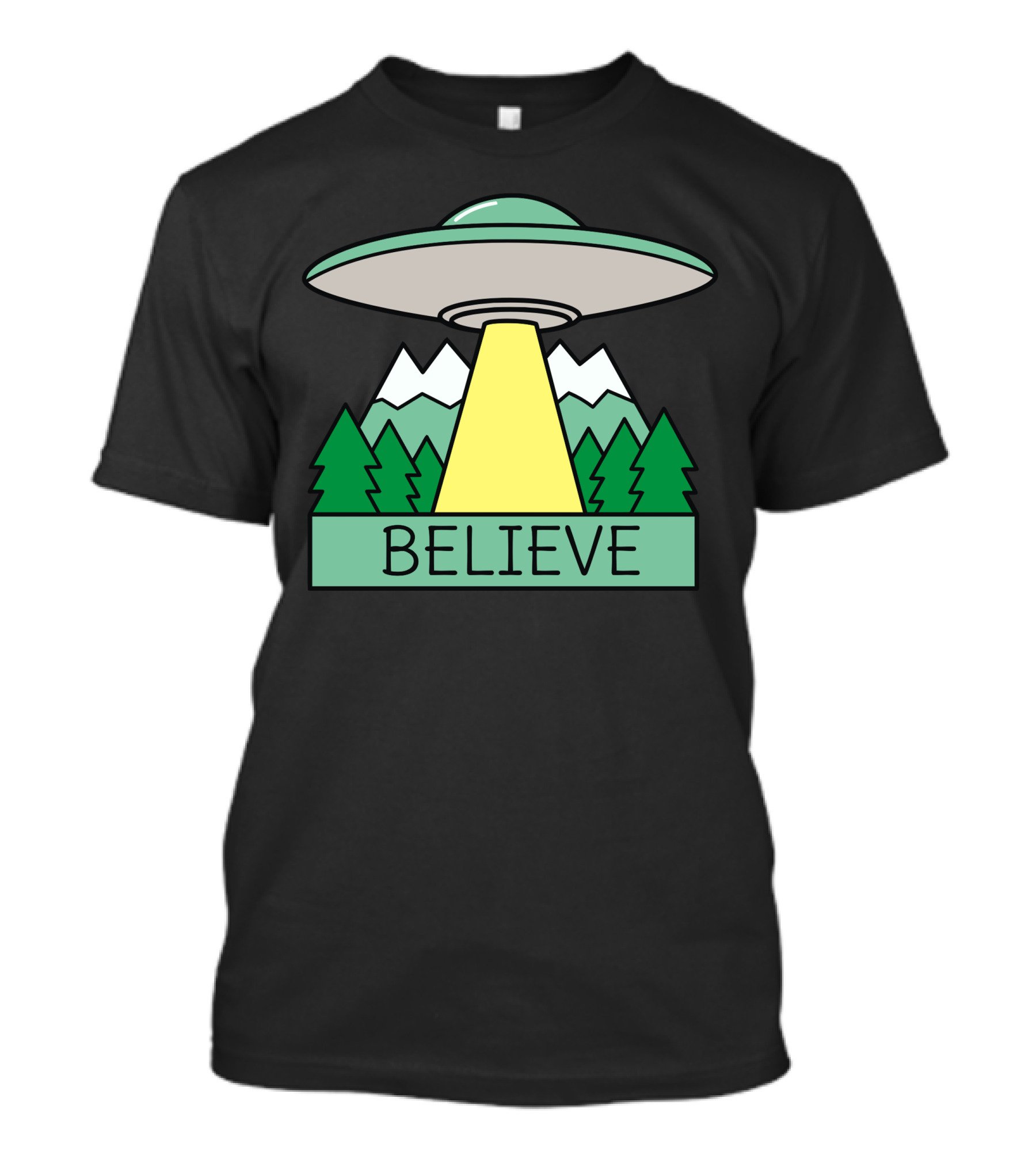 Believe UFO Mountain Forest Scene T-Shirt