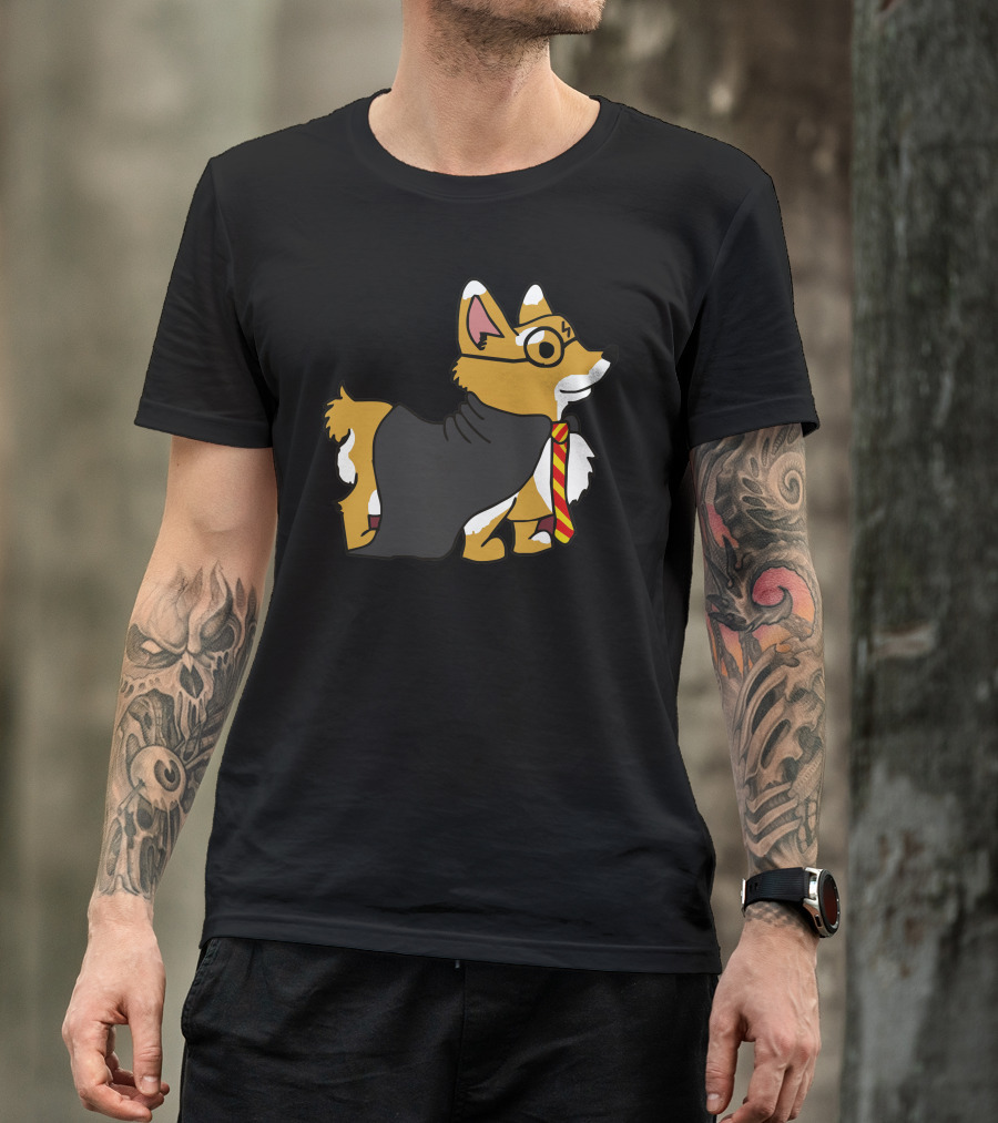 Corgi Potter Wizard Dog With Glasses And Scarf T-Shirt