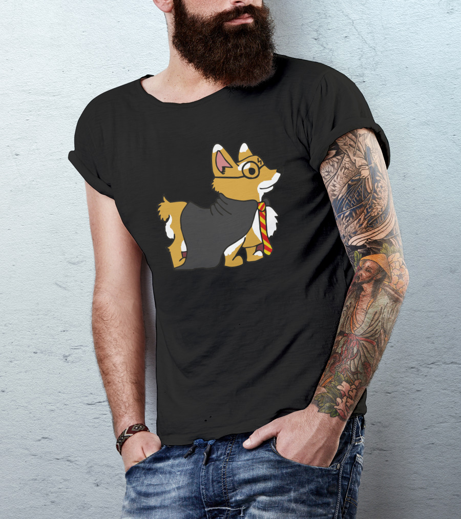 Corgi Potter Wizard Dog With Glasses And Scarf T-Shirt