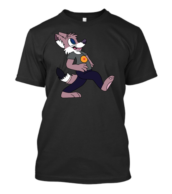 Coyo Walking Cartoon Character With Red Star T-Shirt