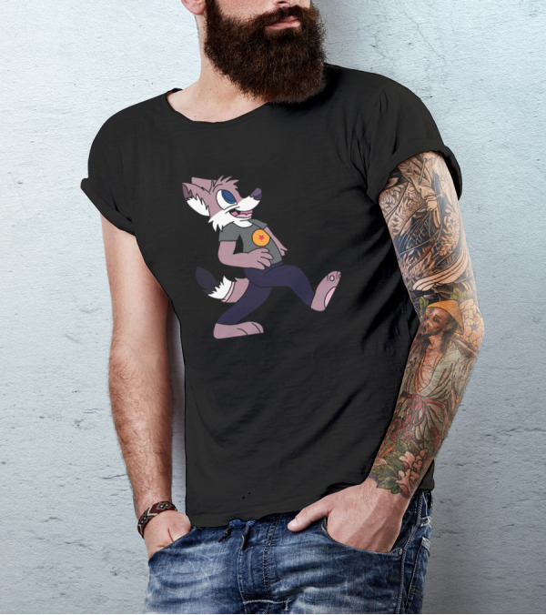 Coyo Walking Cartoon Character With Red Star T-Shirt