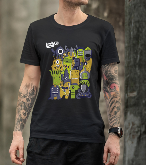 Creatures From Outer Space Alien Cartoon Monsters Comic Doodles T-Shirt