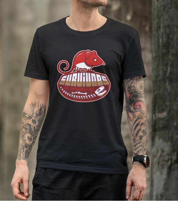 Survivors Of The Cretaceous History League Mouse Dinosaur Bones Retro Badge T-Shirt