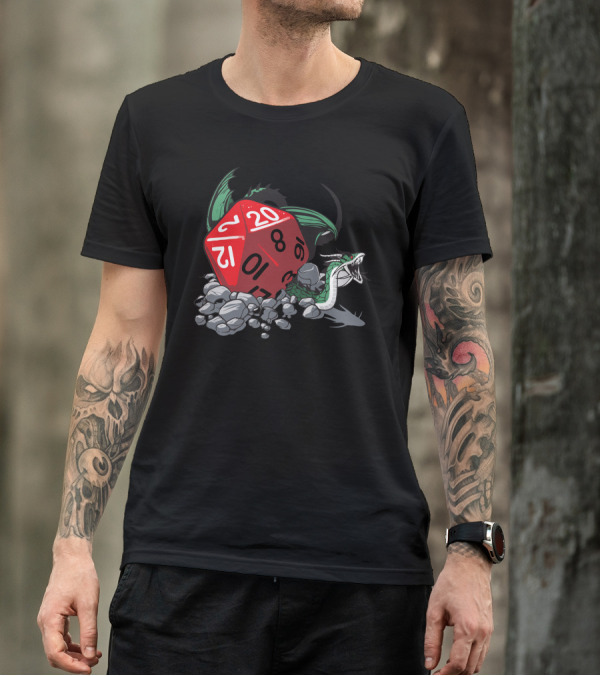 Critical Hit Twenty Sided Dice Dragon And Rocks T-Shirt