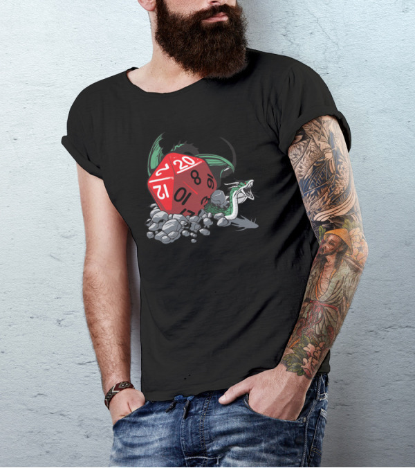 Critical Hit Twenty Sided Dice Dragon And Rocks T-Shirt