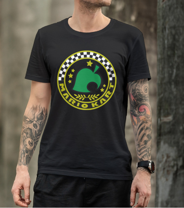 Mario Kart Crossing Cup Leaf Emblem With Stars And Checkered Circle T-Shirt