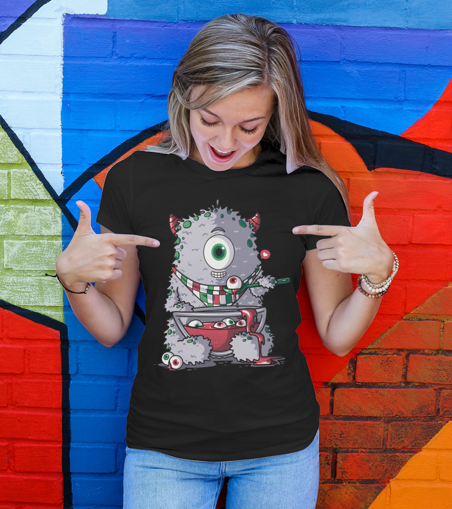 Cyclops Monster Enjoys Eyeball Soup With Spoon And Bowl Of Eyeballs T-Shirt