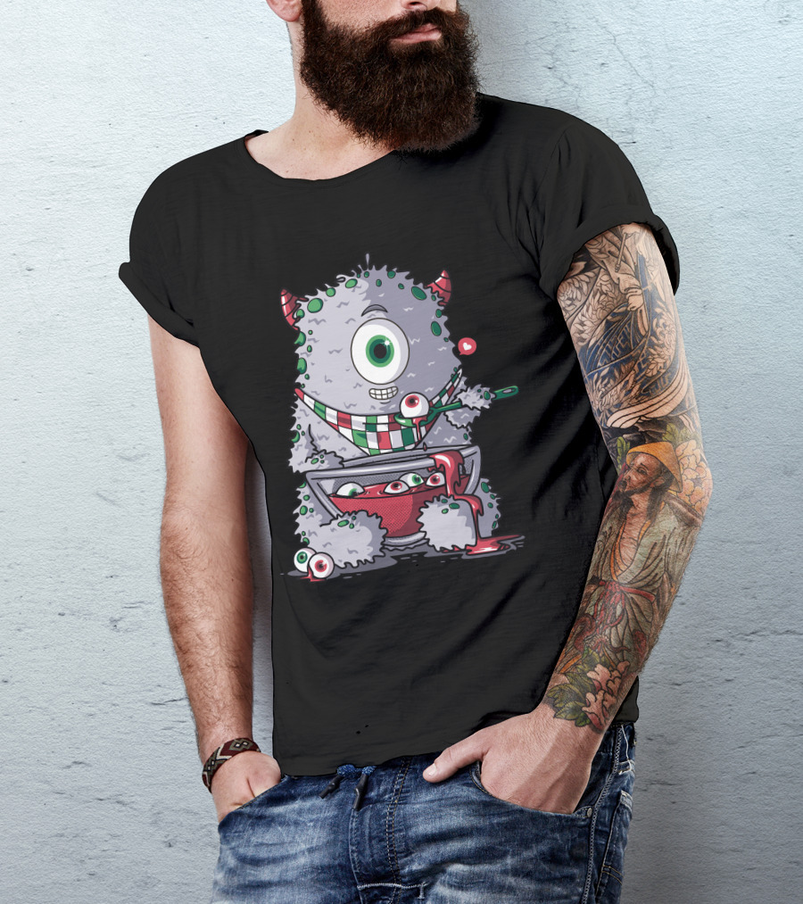 Cyclops Monster Enjoys Eyeball Soup With Spoon And Bowl Of Eyeballs T-Shirt
