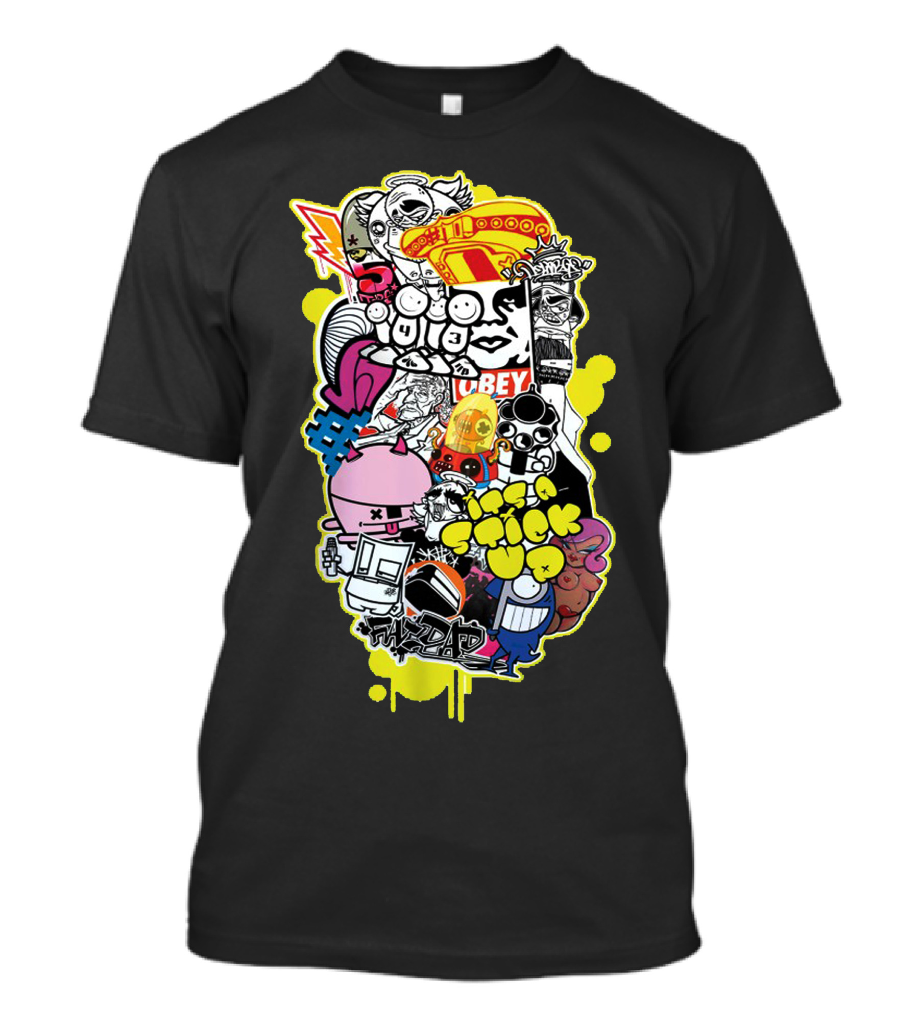 D Face Buff Monster Flying Fortress Sticker Bomb Pez Insa Obey Mashup T-Shirt