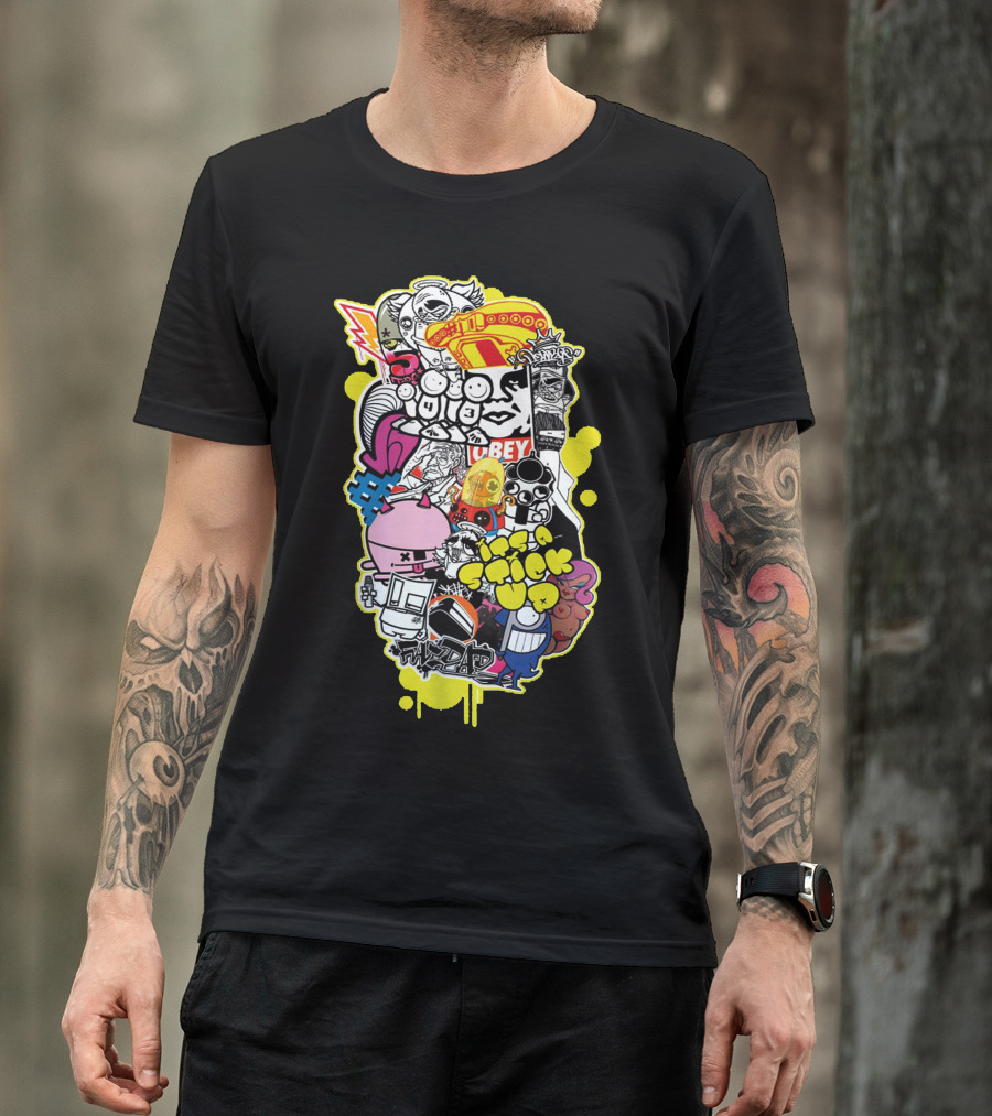 D Face Buff Monster Flying Fortress Sticker Bomb Pez Insa Obey Mashup T-Shirt