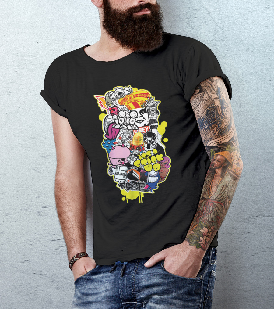 D Face Buff Monster Flying Fortress Sticker Bomb Pez Insa Obey Mashup T-Shirt