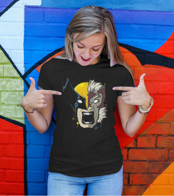 Daft Weapon Wolverine And Sabretooth Fusion Face T-Shirt