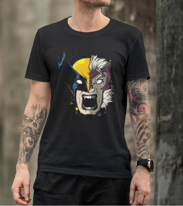 Daft Weapon Wolverine And Sabretooth Fusion Face T-Shirt