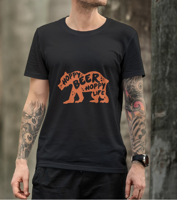 Hoppy Beer Hoppy Life Bear Beer Styled Typography In Bear Shape T-Shirt