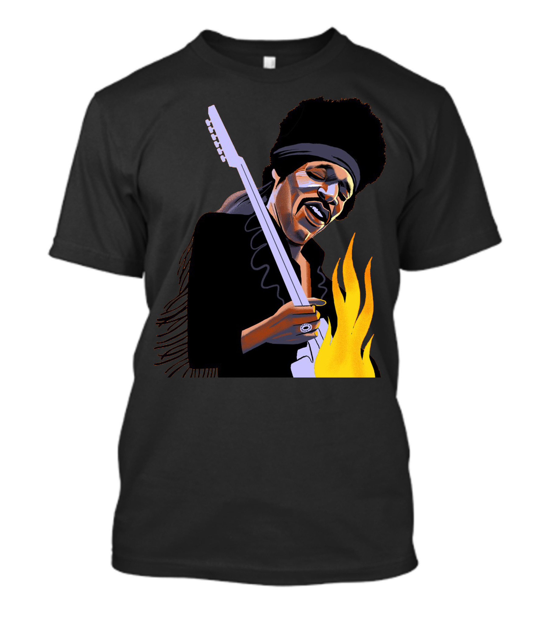 Jimi Hendrix Playing Guitar With Flames T-Shirt