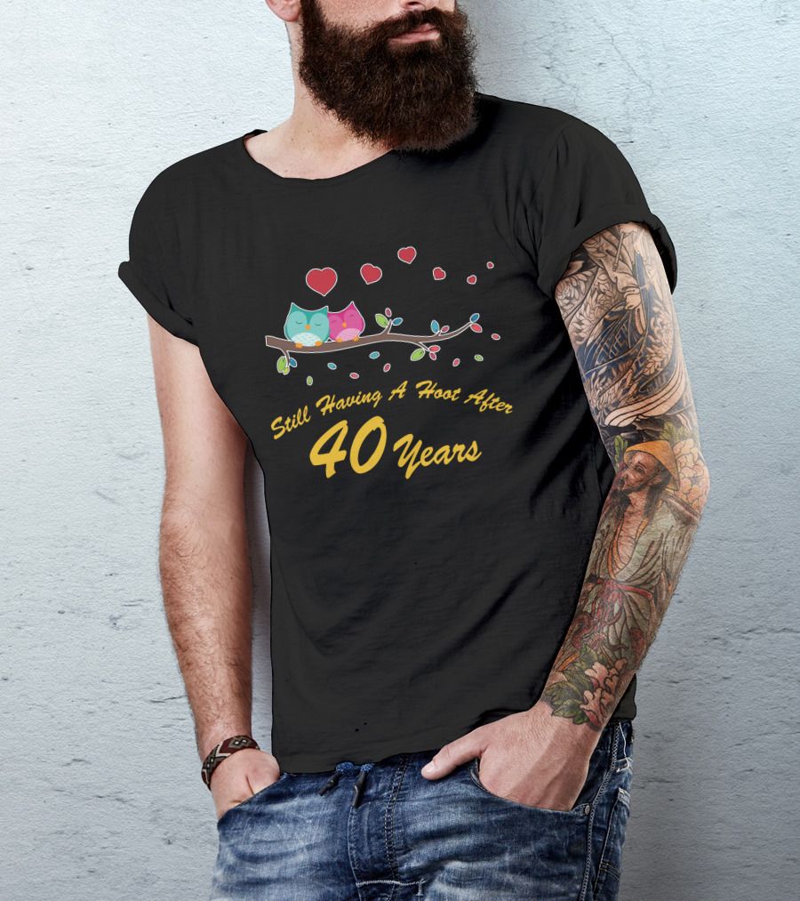 Still Having A Hoot After 40 Years Owl Couple With Hearts T-Shirt