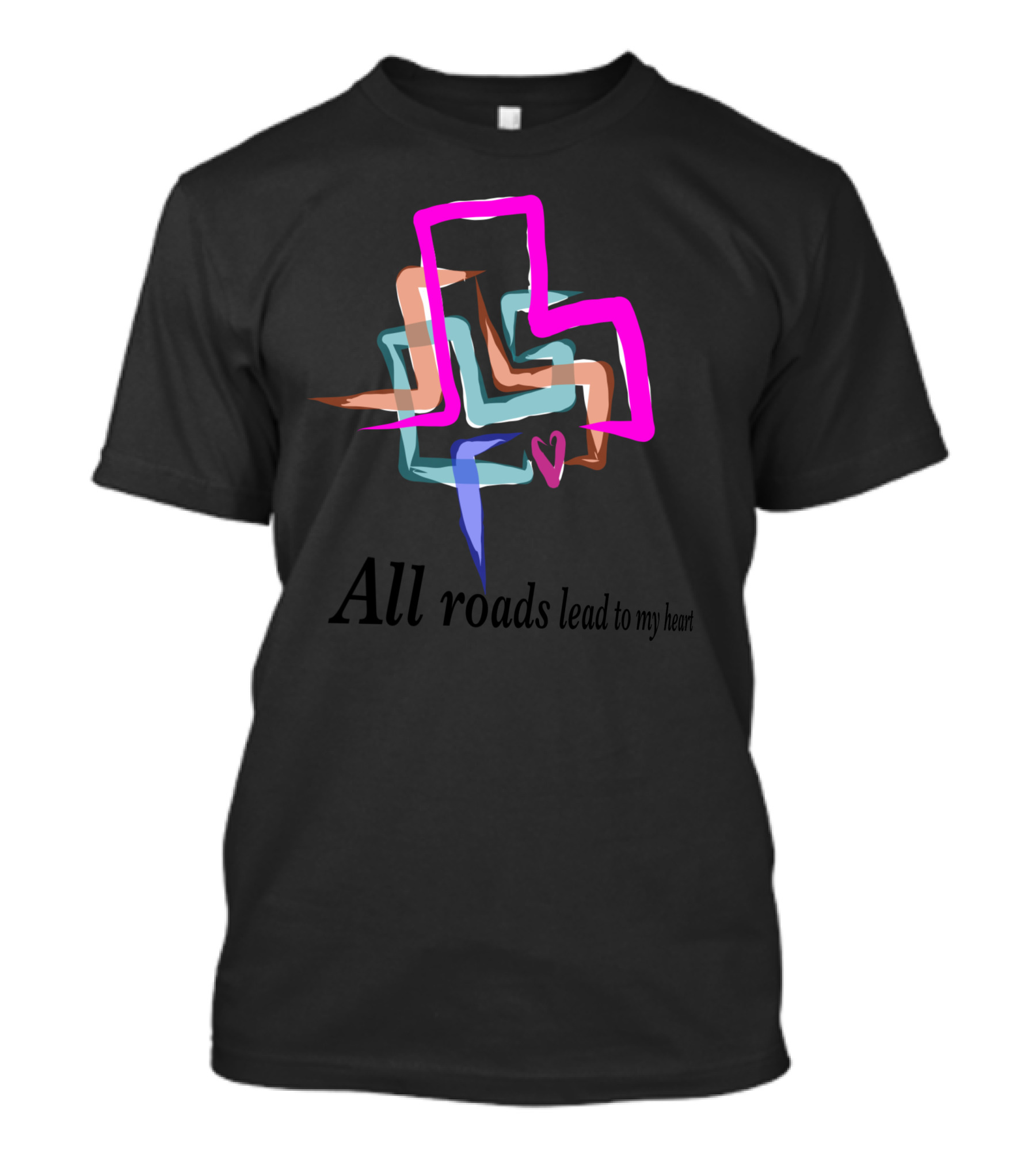 All Roads Lead To My Heart Colorful Abstract Pathways And Heart T-Shirt