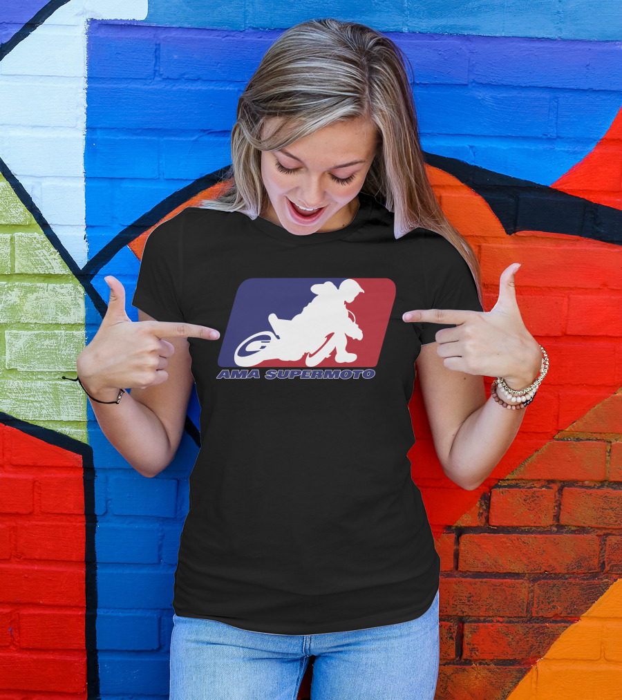 AMA Supermoto Racing Silhouette In Red, White, And Blue T-Shirt