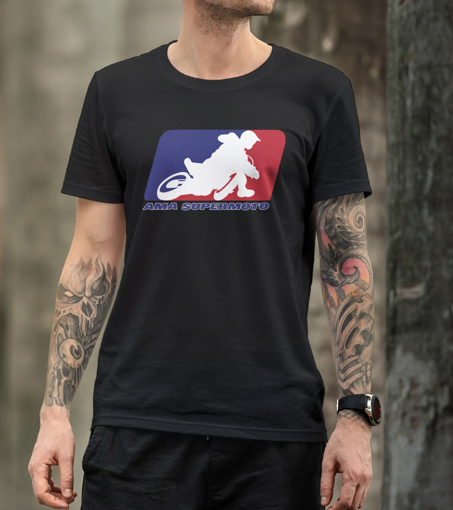 AMA Supermoto Racing Silhouette In Red, White, And Blue T-Shirt