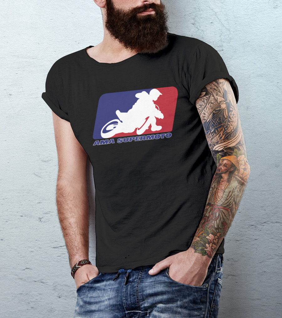 AMA Supermoto Racing Silhouette In Red, White, And Blue T-Shirt