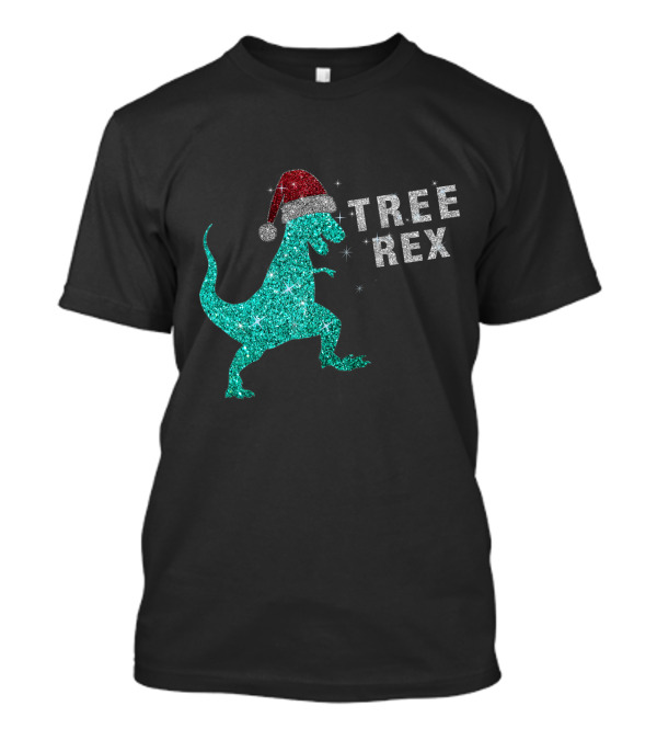 Bling Bling Glitter Tree Rex Dinosaur In Santa Hat T-Shirt