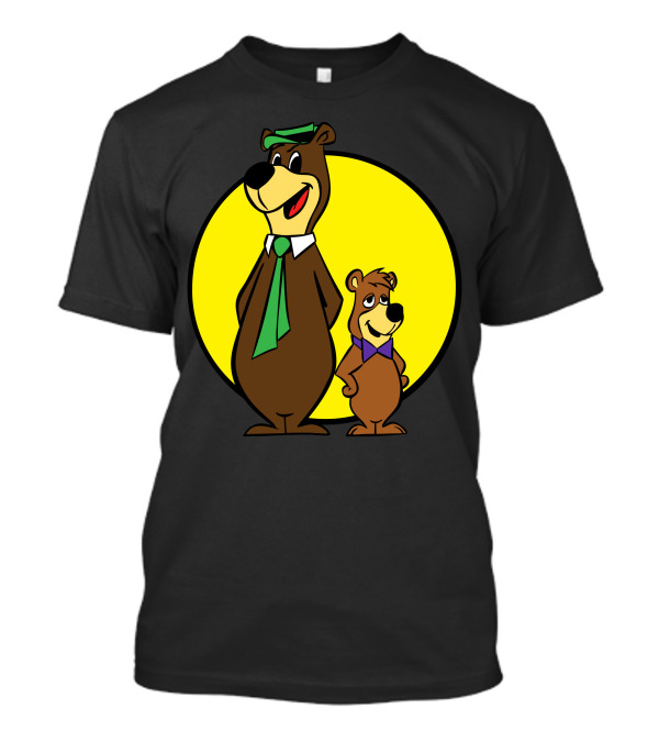 Yogi Bear And Boo Boo Cartoon Characters In Front Of Yellow Circle T-Shirt