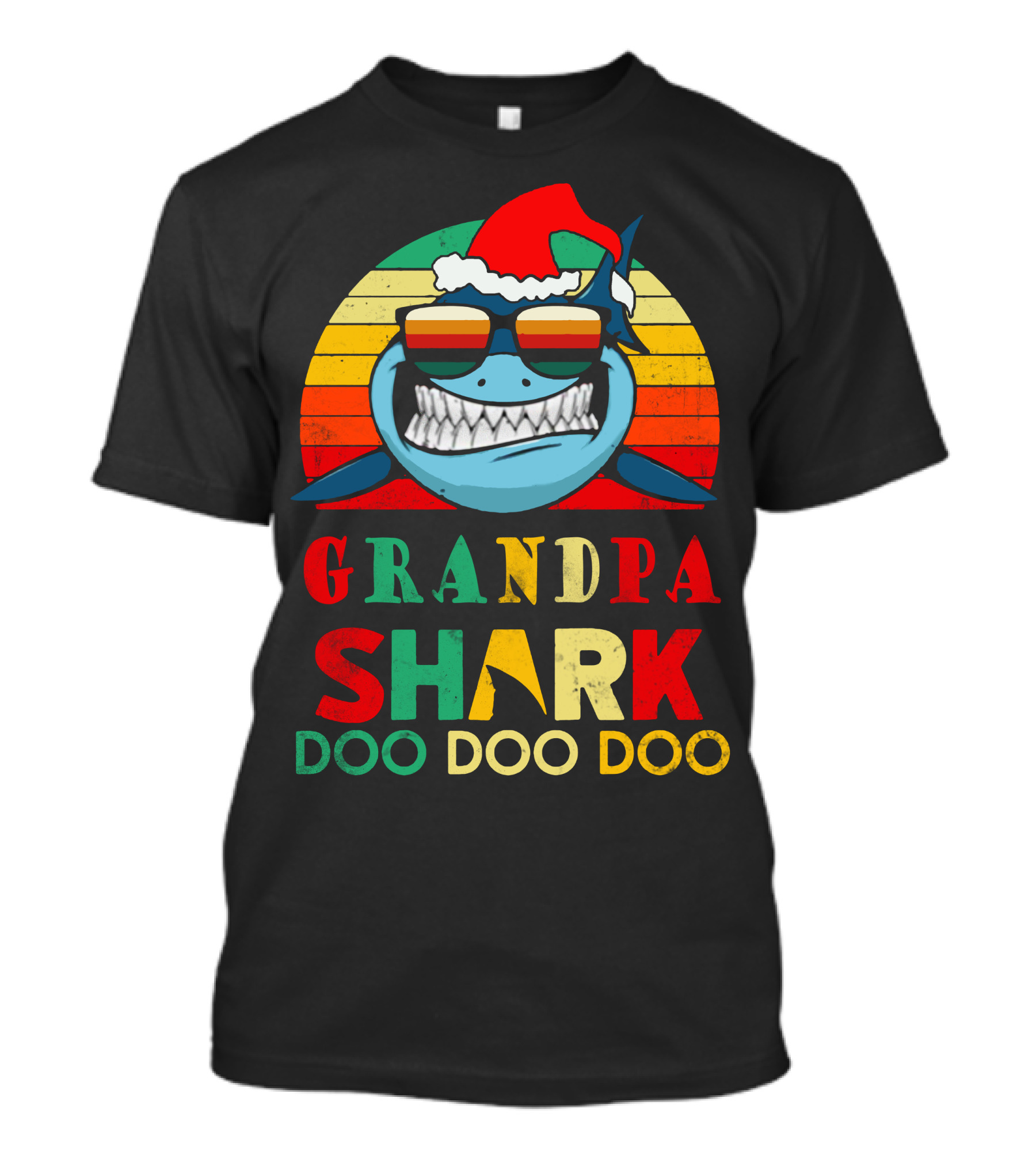 Grandpa Shark Doo Doo Doo Christmas Santa Hat Sunglasses Retro Vintage T-Shirt