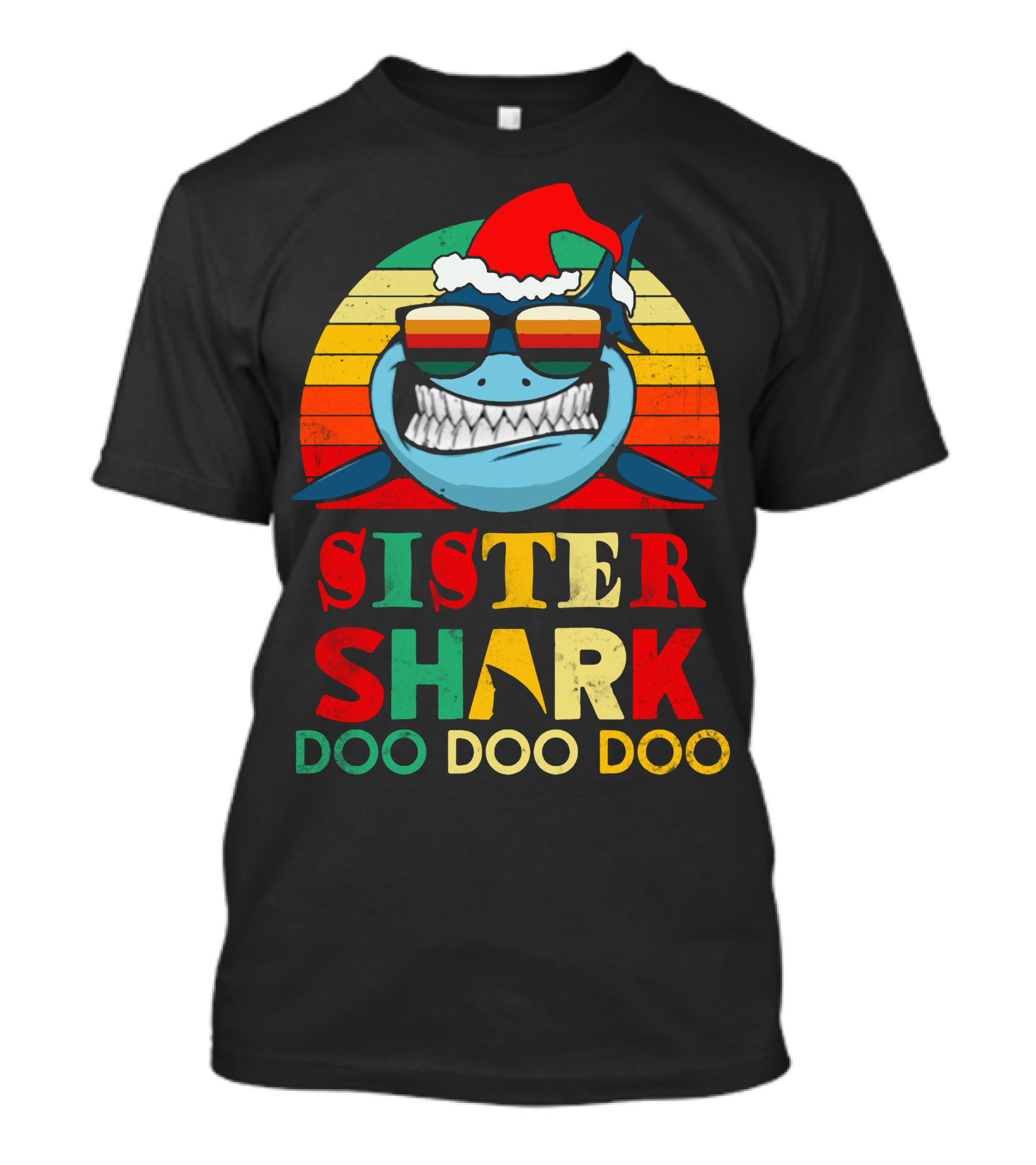 Sister Shark Doo Doo Doo Christmas Santa Hat Retro T-Shirt
