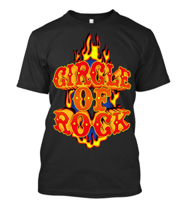 Circle Of Rock Flaming Typography T-Shirt